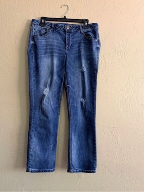 Democracy Straight Leg Women's Jeans - Dark Blue Distressed